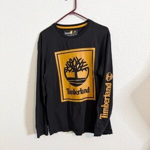 Timberland Mens Long sleeve logo T- Shirt Size Medium Black/Gold‎ Organic Cotton
